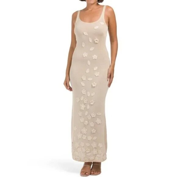 New Caroline Constas Cala Shimmery Knit Embroidered Floral Maxi Dress X-Small - Picture 5 of 13